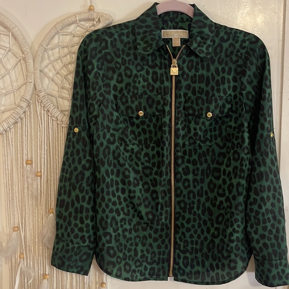 Michael Kors Cheetah Print Mock Neck Button-Up Top - image 7